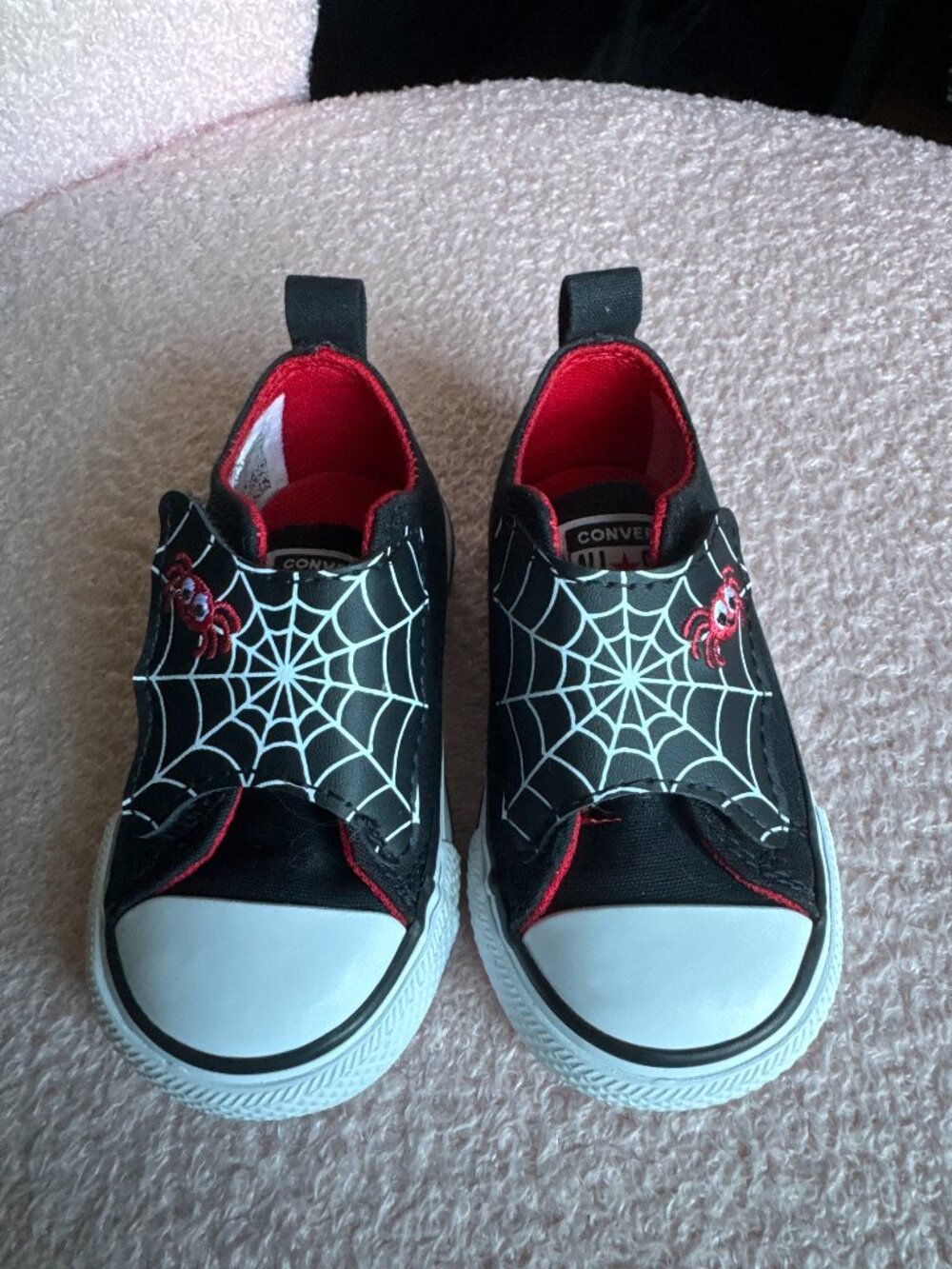 Converse All Star Baby Size 4 Spiderweb Halloween Sneakers Black Red